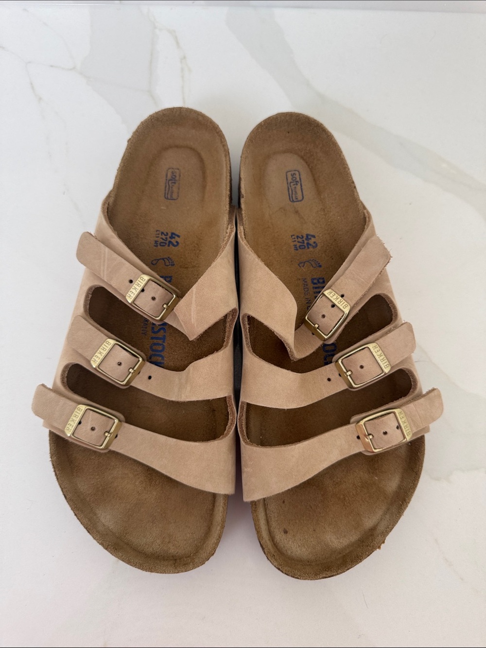 Birkenstock Florida leather sand and gold Women's Triple Strap Sandals 11 42 R